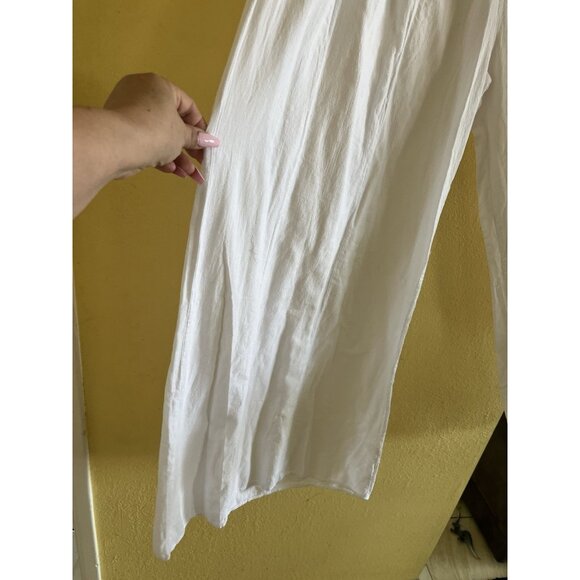 Blanco By Nature White Cotton Wide Leg Pants Large Smocked High Waist Resort NEW - Picture 4 of 11